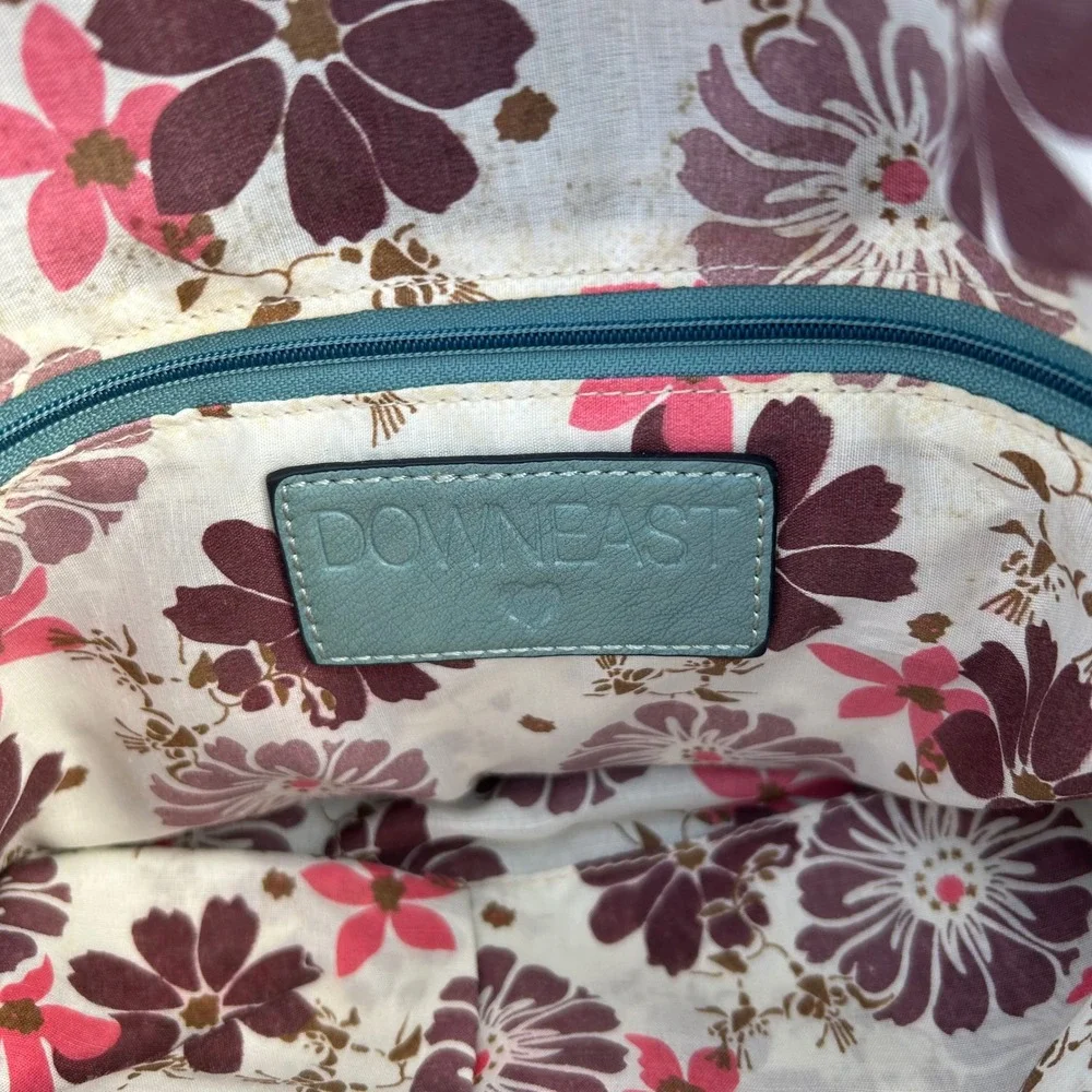 Downeast‎ Satchel Bag Womens Large Blue Faux Leather Tassel Floral Boho Chic